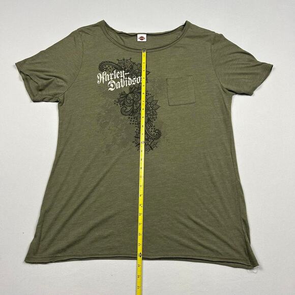 Y2K Harley Davidson Olive Geeen Short Sleeve Pocket Tee - Picture 6 of 7